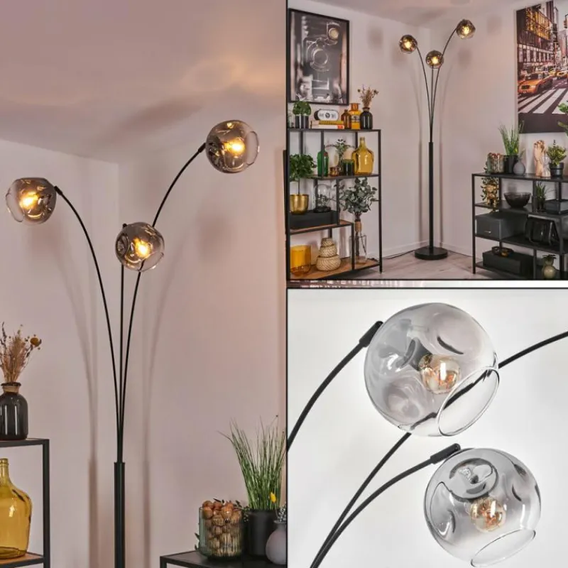 hofstein Ripoll Lampadaire Noir, 3 lumières