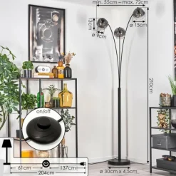 hofstein Ripoll Lampadaire Noir, 3 lumières