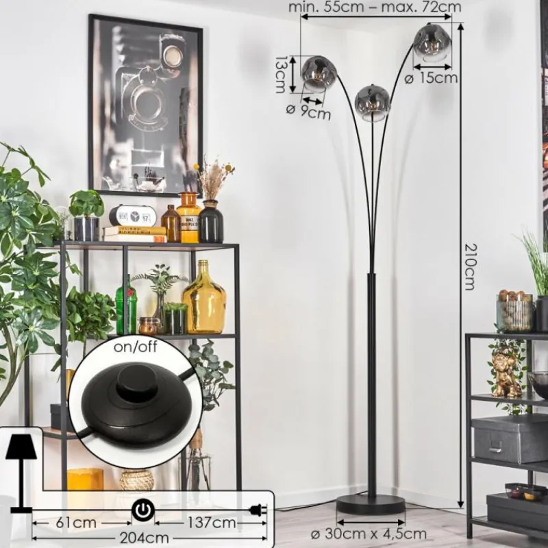 hofstein Ripoll Lampadaire Noir, 3 lumières