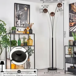 hofstein Ripoll Lampadaire Noir, 3 lumières