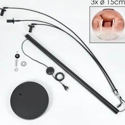 hofstein Ripoll Lampadaire Noir, 3 lumières