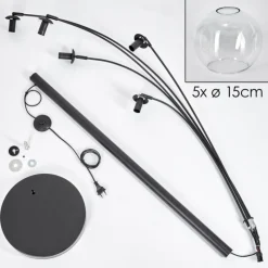 hofstein Ripoll Lampadaire Noir, 5 lumières