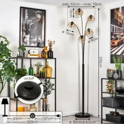 hofstein Ripoll Lampadaire Noir, 5 lumières