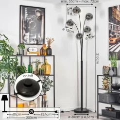 hofstein Ripoll Lampadaire Noir, 5 lumières