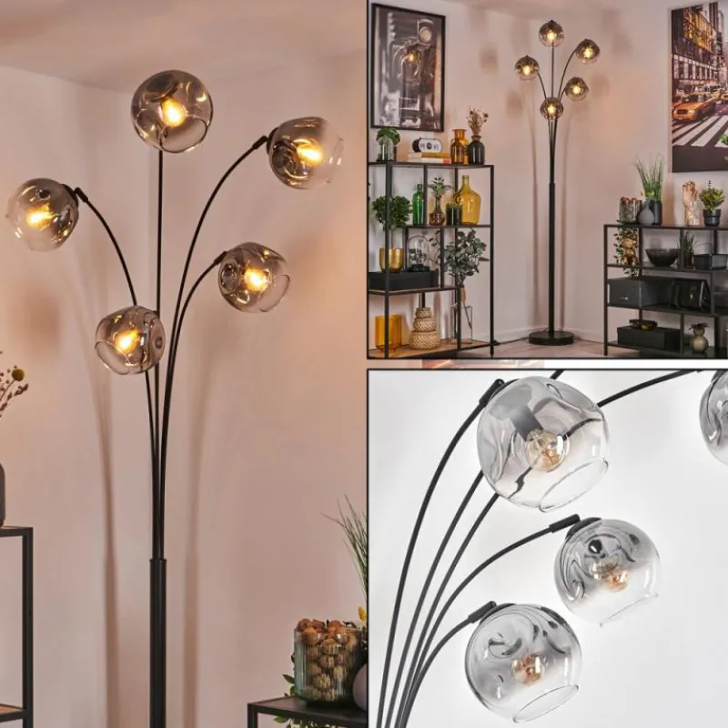 hofstein Ripoll Lampadaire Noir, 5 lumières