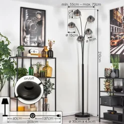 hofstein Ripoll Lampadaire Noir, 5 lumières