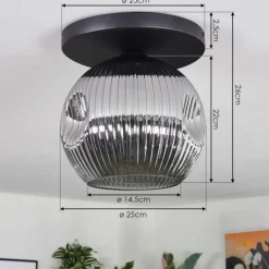 hofstein Ripoll Plafonnier, Boule lumineuse Fumé, 1 lumière