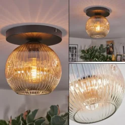 hofstein Ripoll Plafonnier, Boule lumineuse Ambre, Clair, 1 lumière