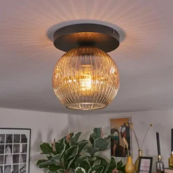 hofstein Ripoll Plafonnier, Boule lumineuse Ambre, Clair, 1 lumière