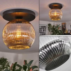 hofstein Ripoll Plafonnier, Boule lumineuse Chrome, Fumé, 1 lumière