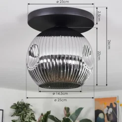 hofstein Ripoll Plafonnier, Boule lumineuse Chrome, Fumé, 1 lumière
