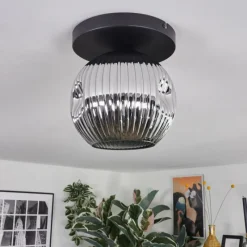 hofstein Ripoll Plafonnier, Boule lumineuse Chrome, Fumé, 1 lumière