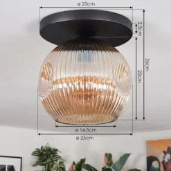 hofstein Ripoll Plafonnier, Boule lumineuse Ambre, 1 lumière