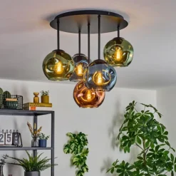 hofstein Ripoll Plafonnier, Boule lumineuse Bleu, Vert, Cuivré, 5 lumières