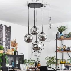 hofstein Ripoll Suspension, Boule lumineuse, Suspension Chrome, Fumé, 4 lumières