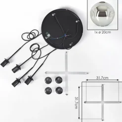 hofstein Ripoll Suspension, Boule lumineuse, Suspension Chrome, Fumé, 4 lumières