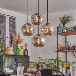 hofstein Ripoll Suspension, Boule lumineuse, Suspension Chrome, Fumé, 4 lumières