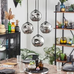 hofstein Ripoll Suspension, Boule lumineuse, Suspension Chrome, Fumé, 4 lumières