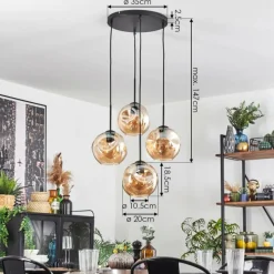 hofstein Ripoll Suspension, Boule lumineuse, Suspension Ambre, 4 lumières