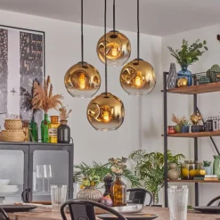 hofstein Ripoll Suspension, Boule lumineuse, Suspension Or, Clair, 4 lumières