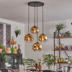 hofstein Ripoll Suspension, Boule lumineuse, Suspension Or, Clair, 4 lumières