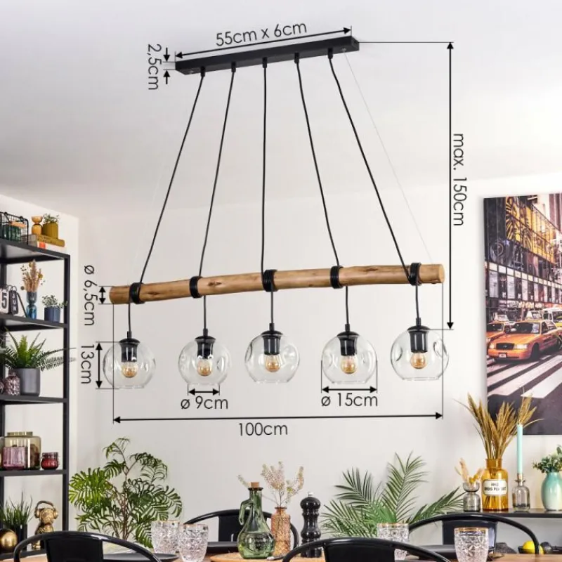 hofstein Ripoll Suspension, Boule lumineuse, Suspension Écru, Noir, 5 lumières