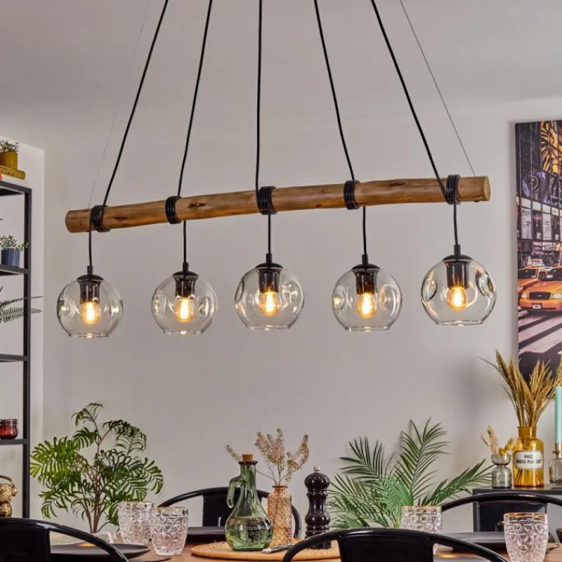 hofstein Ripoll Suspension, Boule lumineuse, Suspension Écru, Noir, 5 lumières