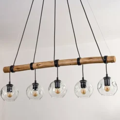 hofstein Ripoll Suspension, Boule lumineuse, Suspension Écru, Noir, 5 lumières