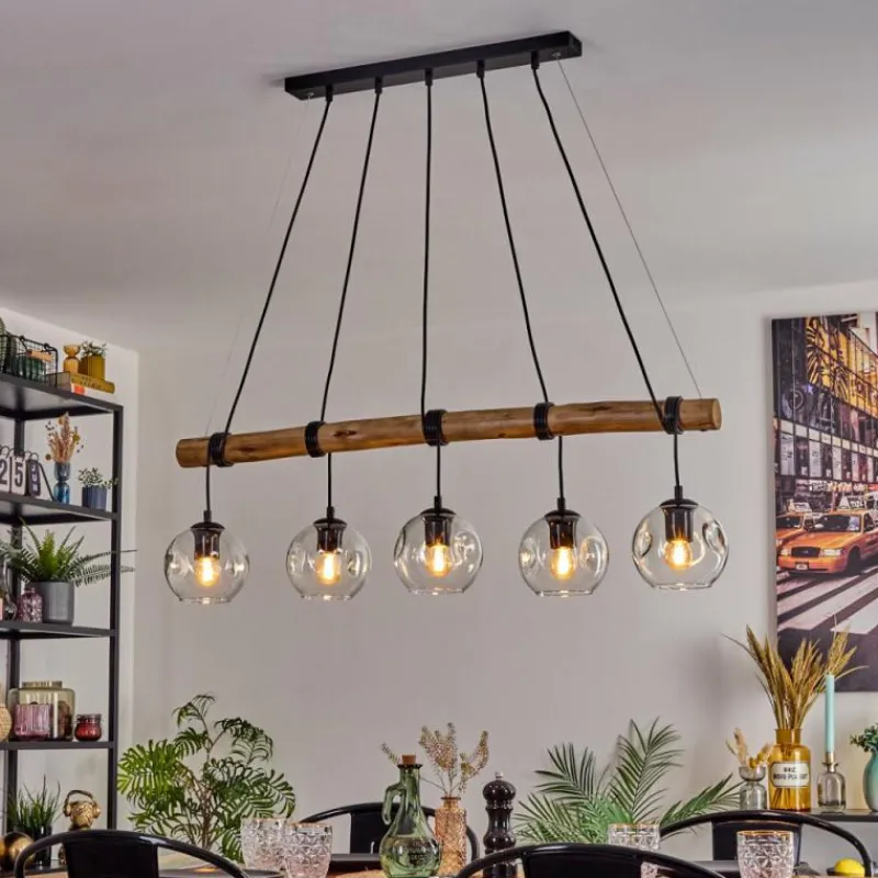 hofstein Ripoll Suspension, Boule lumineuse, Suspension Écru, Noir, 5 lumières