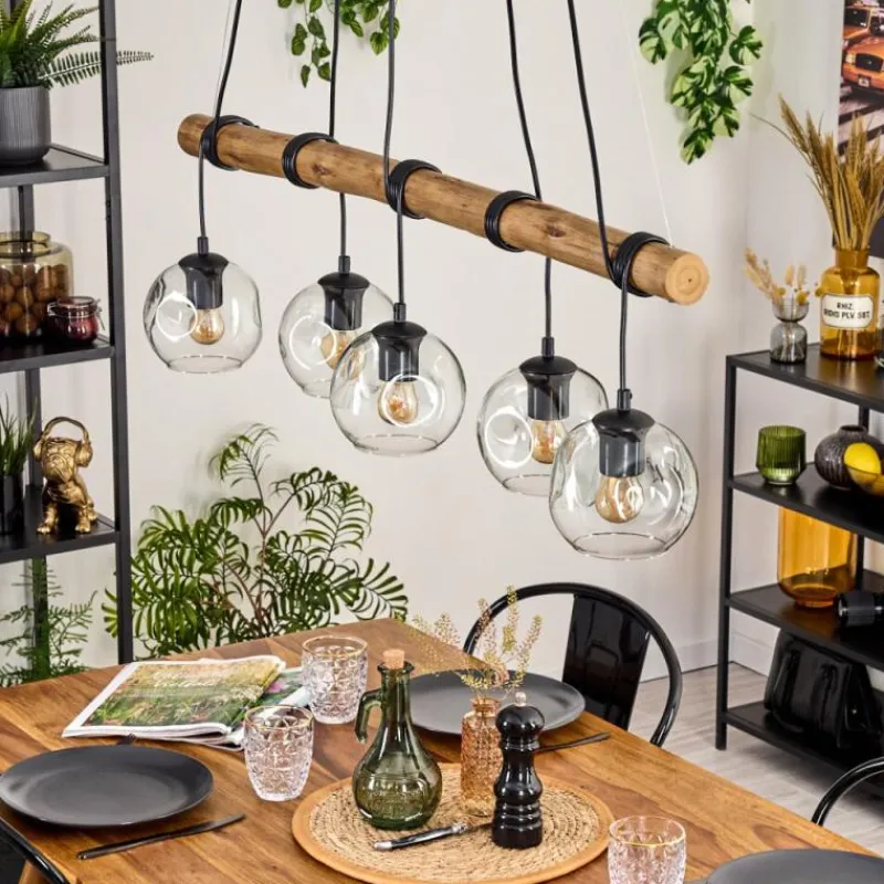 hofstein Ripoll Suspension, Boule lumineuse, Suspension Écru, Noir, 5 lumières