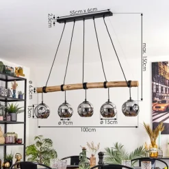 hofstein Ripoll Suspension, Boule lumineuse, Suspension Écru, Noir, 5 lumières