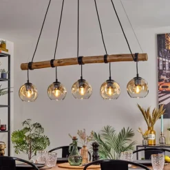 Style Boho-Chic-hofstein Ripoll Suspension, Boule lumineuse, Suspension Écru, Noir, 5 lumières