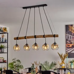 Style Boho-Chic-hofstein Ripoll Suspension, Boule lumineuse, Suspension Écru, Noir, 5 lumières