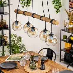 Style Boho-Chic-hofstein Ripoll Suspension, Boule lumineuse, Suspension Écru, Noir, 5 lumières