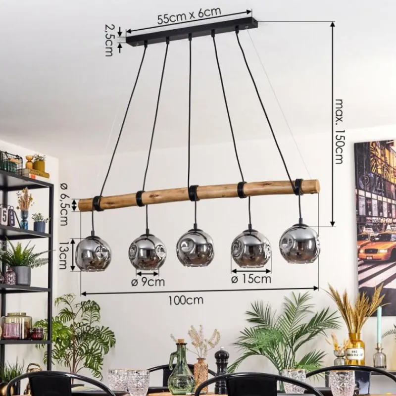 Suspension Verre Fumé-hofstein Ripoll Suspension, Boule lumineuse, Suspension Fumé, 5 lumières