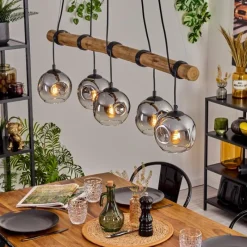 hofstein Ripoll Suspension, Boule lumineuse, Suspension Chrome, Fumé, 5 lumières