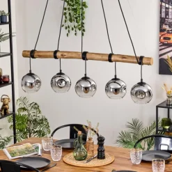 hofstein Ripoll Suspension, Boule lumineuse, Suspension Chrome, Fumé, 5 lumières