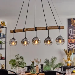 hofstein Ripoll Suspension, Boule lumineuse, Suspension Chrome, Fumé, 5 lumières