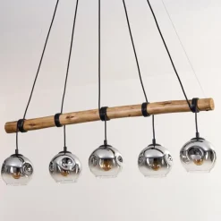 hofstein Ripoll Suspension, Boule lumineuse, Suspension Chrome, Fumé, 5 lumières