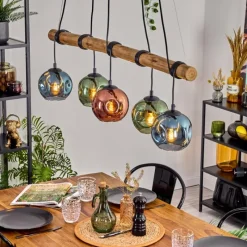 hofstein Ripoll Suspension, Boule lumineuse, Suspension Bleu, Vert, Cuivré, 5 lumières