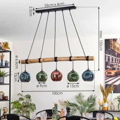 hofstein Ripoll Suspension, Boule lumineuse, Suspension Bleu, Vert, Cuivré, 5 lumières