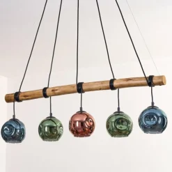 hofstein Ripoll Suspension, Boule lumineuse, Suspension Bleu, Vert, Cuivré, 5 lumières