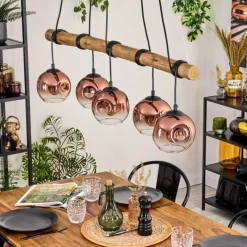 hofstein Ripoll Suspension, Boule lumineuse, Suspension Écru, Noir, 5 lumières