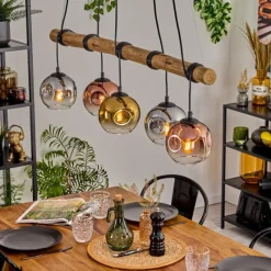 Lampes Dorées-hofstein Ripoll Suspension, Boule lumineuse, Suspension Écru, Noir, 5 lumières