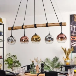 Lampes Dorées-hofstein Ripoll Suspension, Boule lumineuse, Suspension Écru, Noir, 5 lumières