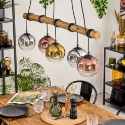 Lampes Dorées-hofstein Ripoll Suspension, Boule lumineuse, Suspension Écru, Noir, 5 lumières