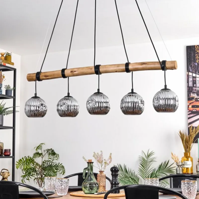 hofstein Ripoll Suspension, Boule lumineuse, Suspension Écru, Noir, 5 lumières