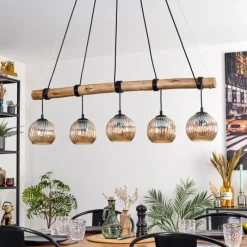 hofstein Ripoll Suspension, Boule lumineuse, Suspension Écru, Noir, 5 lumières