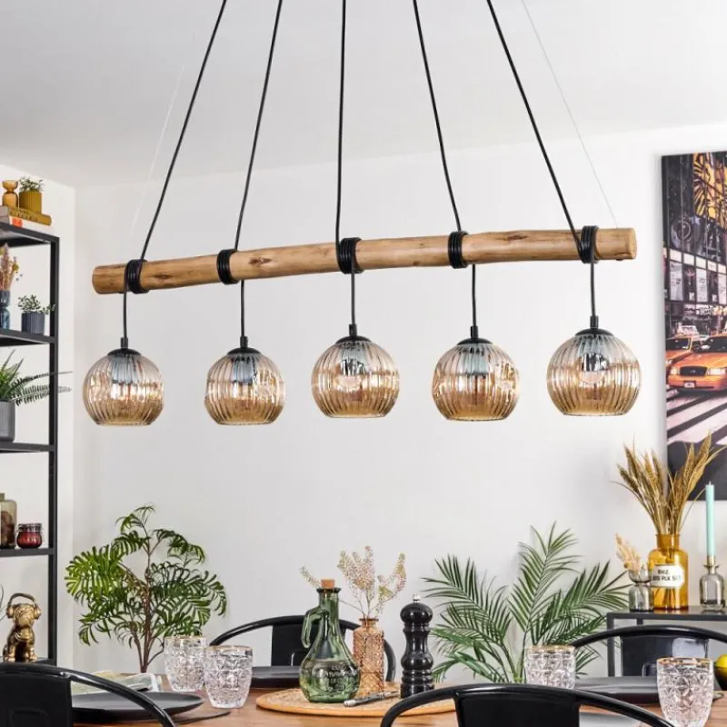 hofstein Ripoll Suspension, Boule lumineuse, Suspension Écru, Noir, 5 lumières