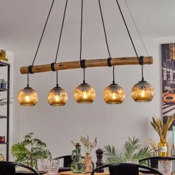 hofstein Ripoll Suspension, Boule lumineuse, Suspension Écru, Noir, 5 lumières